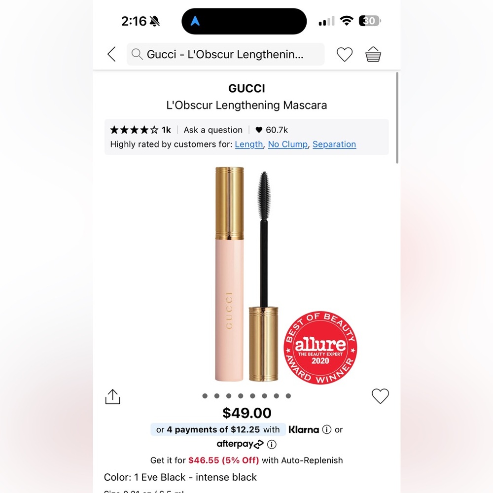 Gucci L'Obscur Lengthening Mascara - Mini Size 3Ml